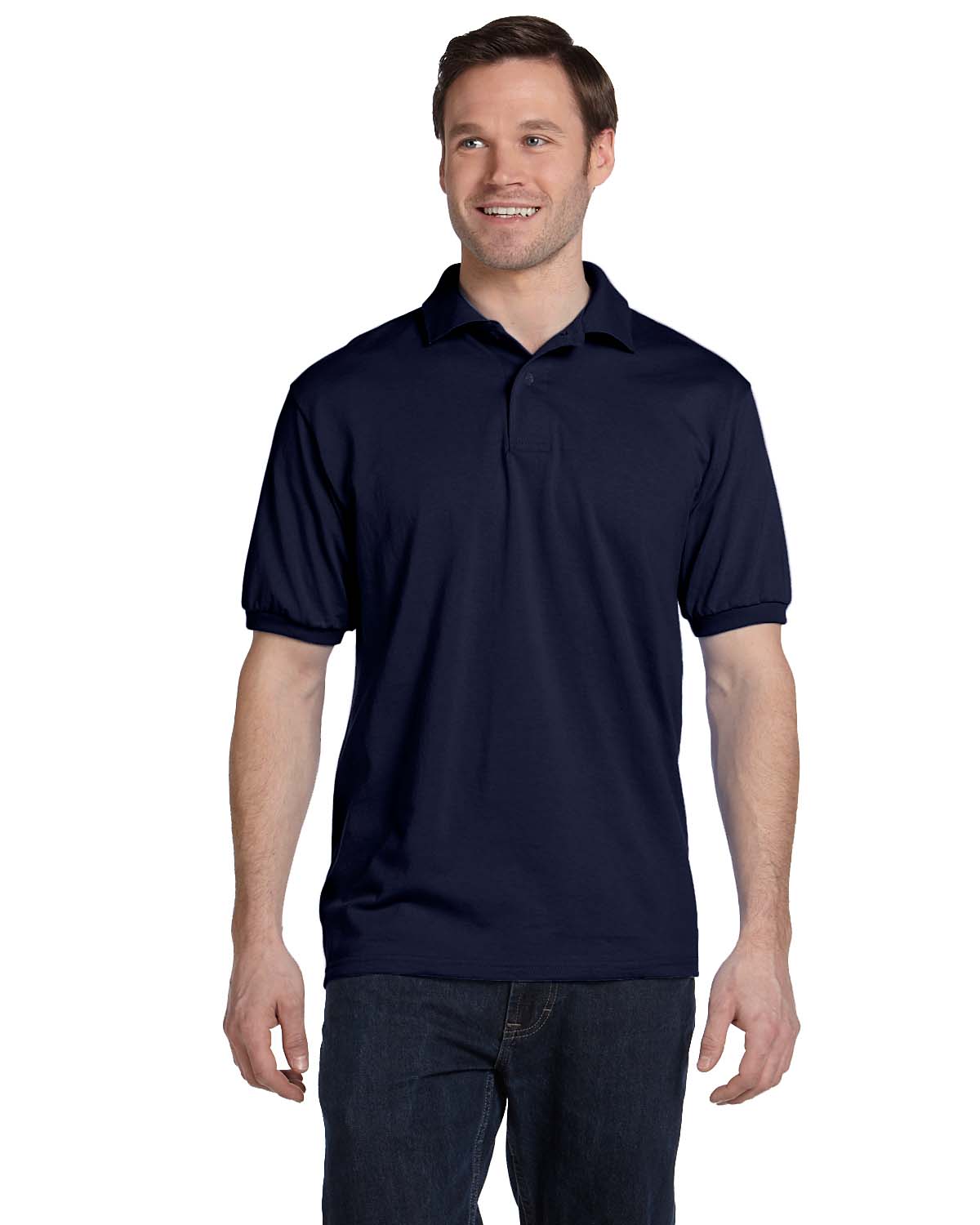 Hanes EcoSmart Jersey Knit Sport Shirt - 5.2-Ounce, Button Closure, Navy, 2X-Large