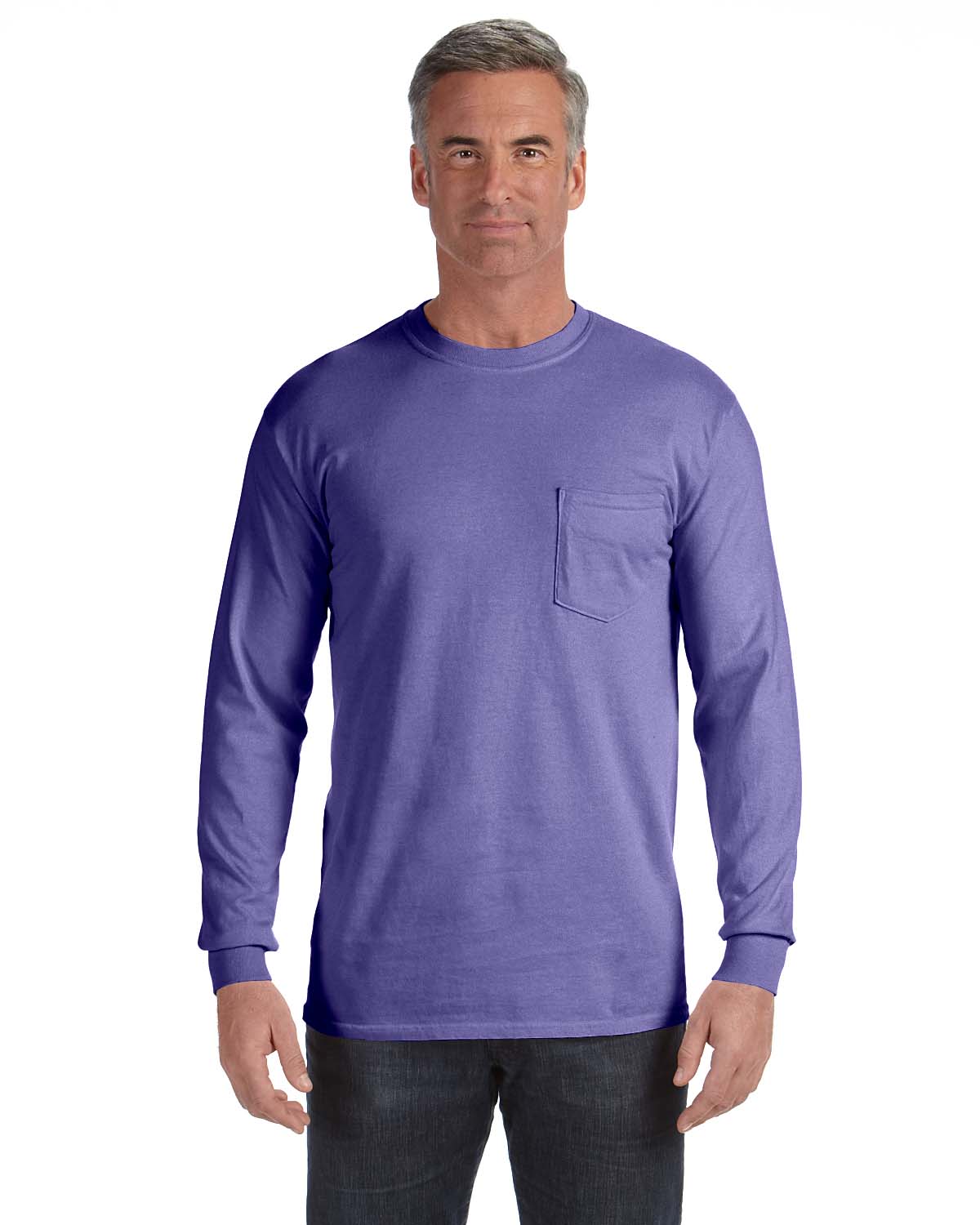 Comfort Colors C4410 Adult Heavyweight RS Long Sleeve Pocket T Shirt FLO Blue S