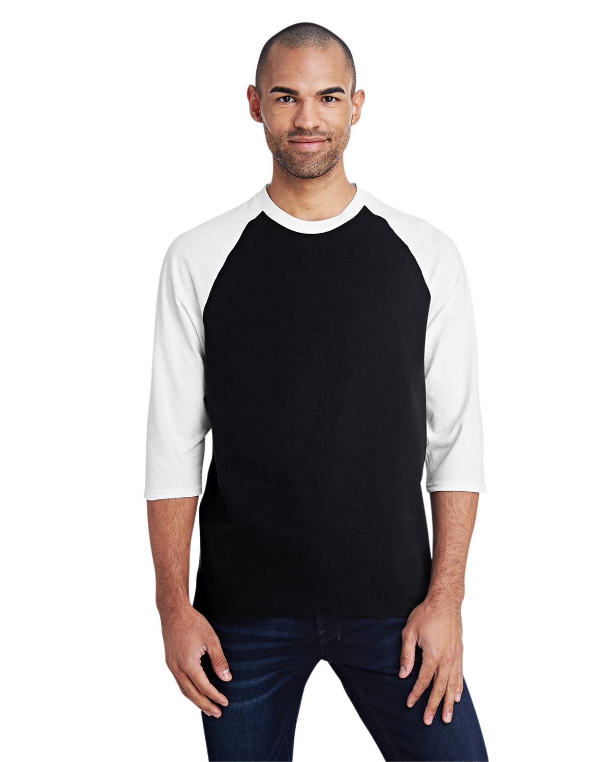 Gildan G570 Adult Heavy Cotton 3/4-Raglan Sleeve T-Shirt - Black/ White - Xs
